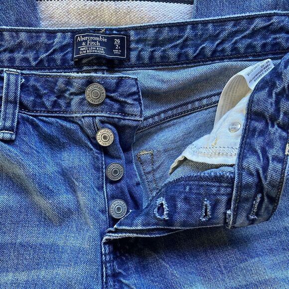 Abercrombie & Fitch Ames Low Rise Button Fly Slim Boyfriend Distressed Jeans. 26 - Picture 8 of 9